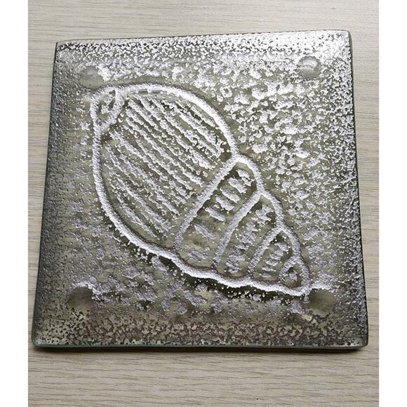 COASTERS-Glass-Clear-Silver-Sea Shells-Star Fish-Nautical-Square-Ocean-Beach - Picture 7 of 13